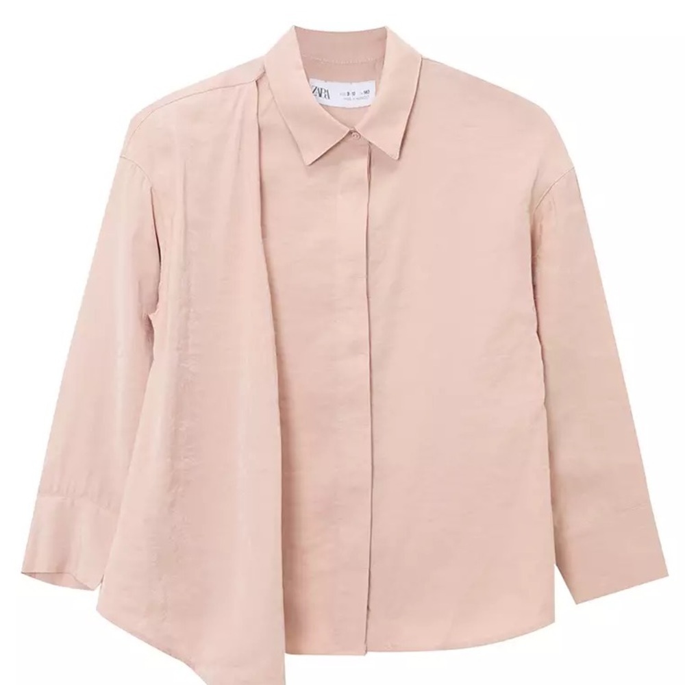 New Zara Kids 11-12 Light Pink Wrap Asymmetrical Button-Down Dress Shirt - Picture 2 of 7